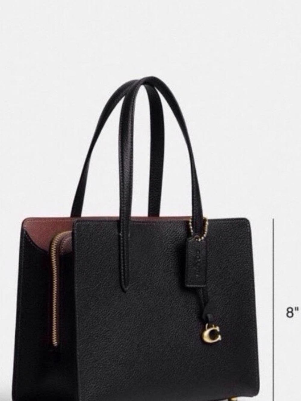 Coach Black Carter Carryall 28 Leather Tote with Burgundy Trim and Gold Charm